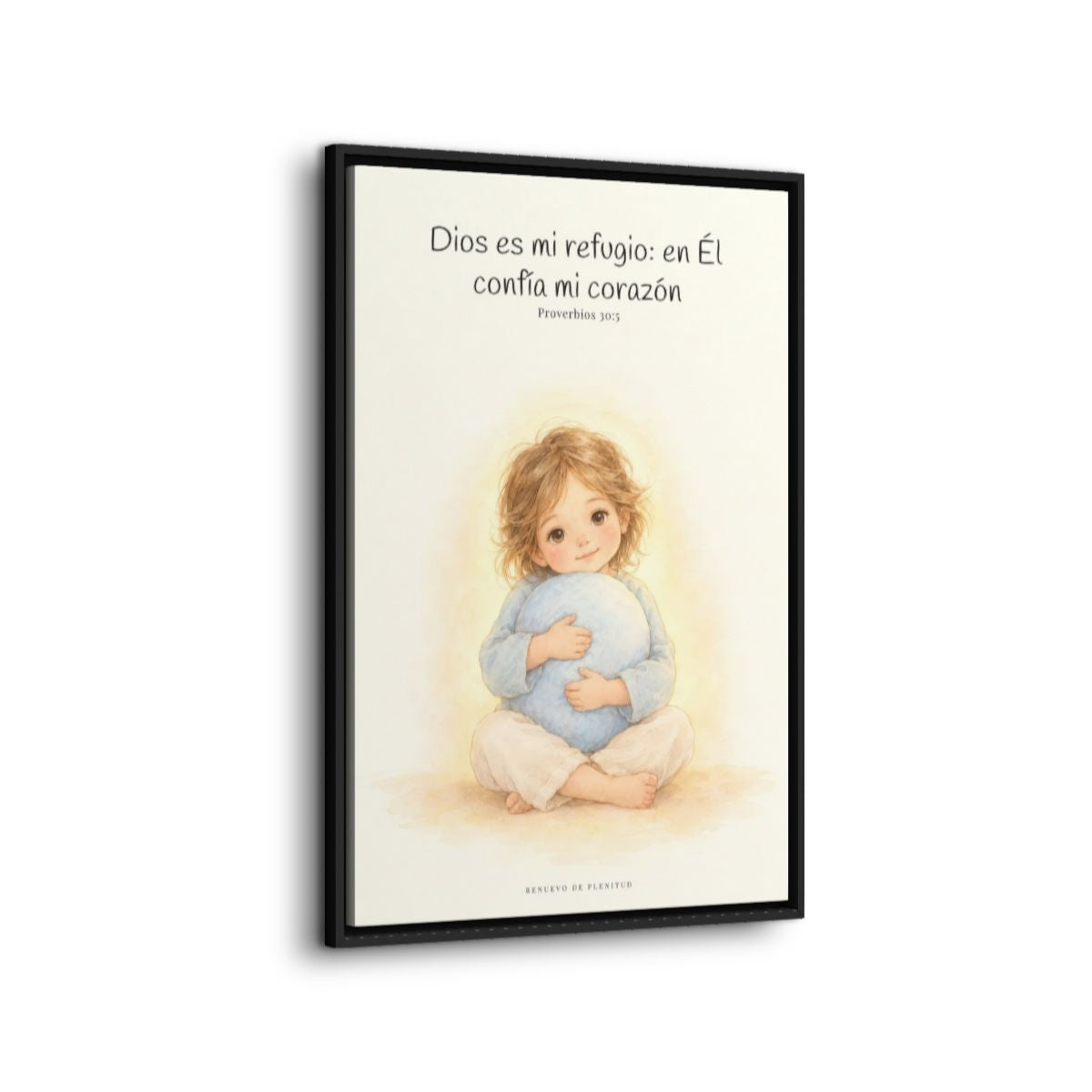 En Dios encuentro mi refugio | Cuadro bíblico para el hogar | Proverbios 30:5 — 24×36 pulgadas, marco negro, vista lateral del marco flotante