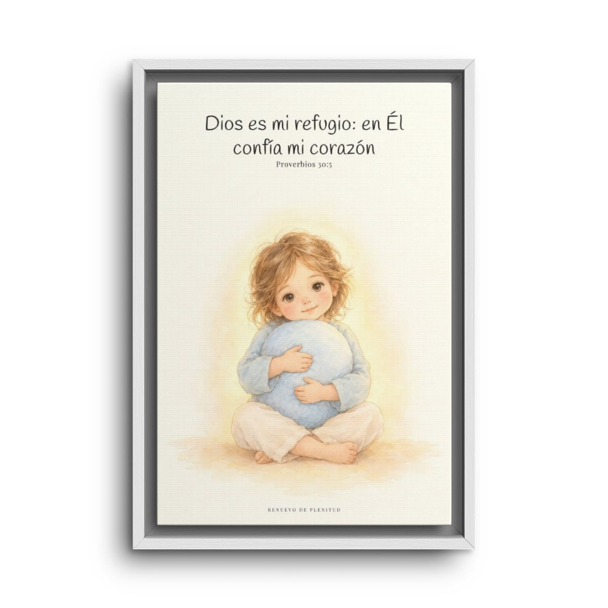 En Dios encuentro mi refugio | Cuadro bíblico para el hogar | Proverbios 30:5 — 12×18 pulgadas, marco blanco, vista frontal