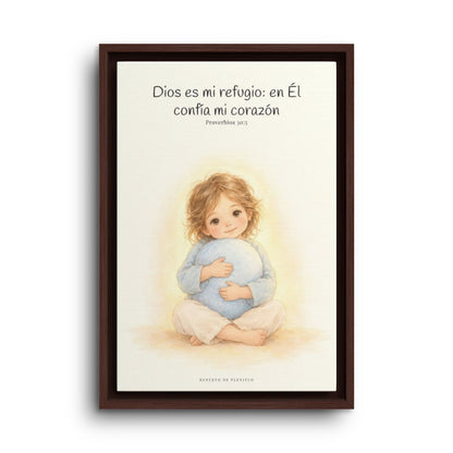 En Dios encuentro mi refugio | Cuadro bíblico para el hogar | Proverbios 30:5 — 12×18 pulgadas, marco espresso, vista frontal