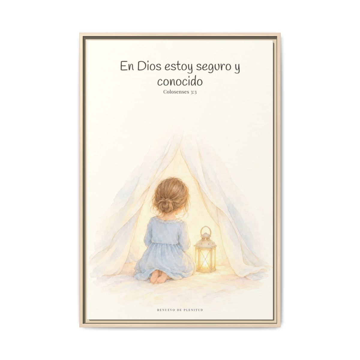 En Dios estoy seguro y conocido — Lienzo Cristiano Enmarcado | Colosenses 3:3 — 24×36 pulgadas, marco natural, vista frontal
