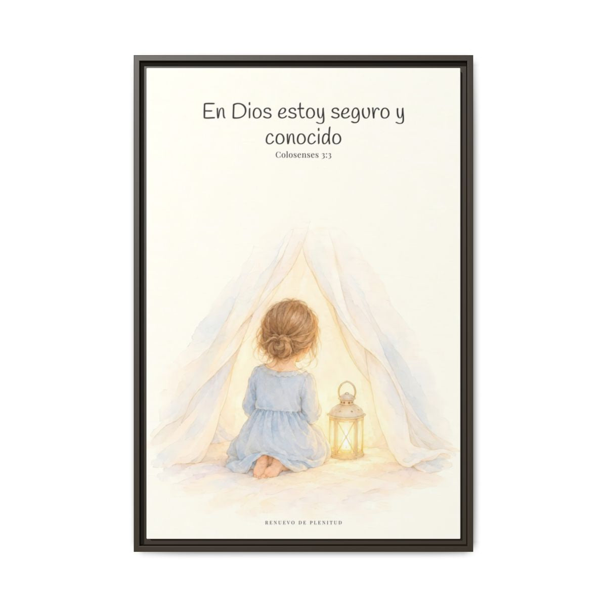 En Dios estoy seguro y conocido — Lienzo Cristiano Enmarcado | Colosenses 3:3 — 24×36 pulgadas, marco espresso, vista frontal