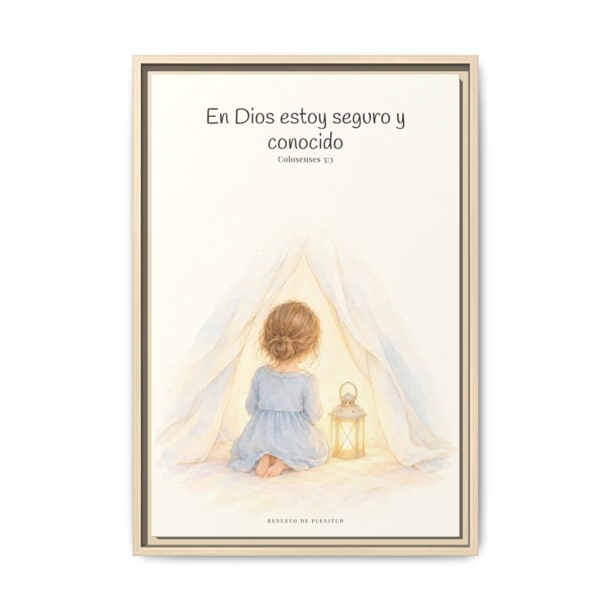 En Dios estoy seguro y conocido — Lienzo Cristiano Enmarcado | Colosenses 3:3 — 16×24 pulgadas, marco natural, vista frontal