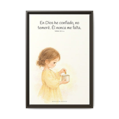 En Dios he confiado, no temeré — Lienzo Cristiano Enmarcado | Salmo 56:3-4 — 16×24 pulgadas, marco espresso, vista frontal