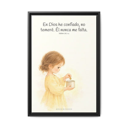 En Dios he confiado, no temeré — Lienzo Cristiano Enmarcado | Salmo 56:3-4 — 16×24 pulgadas, marco negro, vista frontal