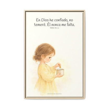 En Dios he confiado, no temeré — Lienzo Cristiano Enmarcado | Salmo 56:3-4 — 24×36 pulgadas, marco natural, vista frontal
