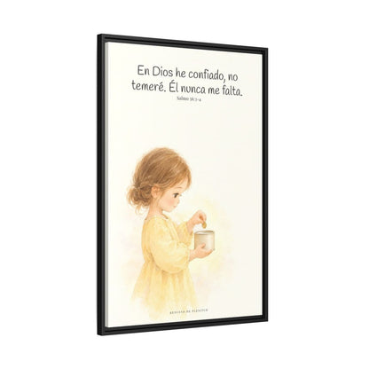 En Dios he confiado, no temeré — Lienzo Cristiano Enmarcado | Salmo 56:3-4 — 24×36 pulgadas, marco negro, vista lateral del marco flotante