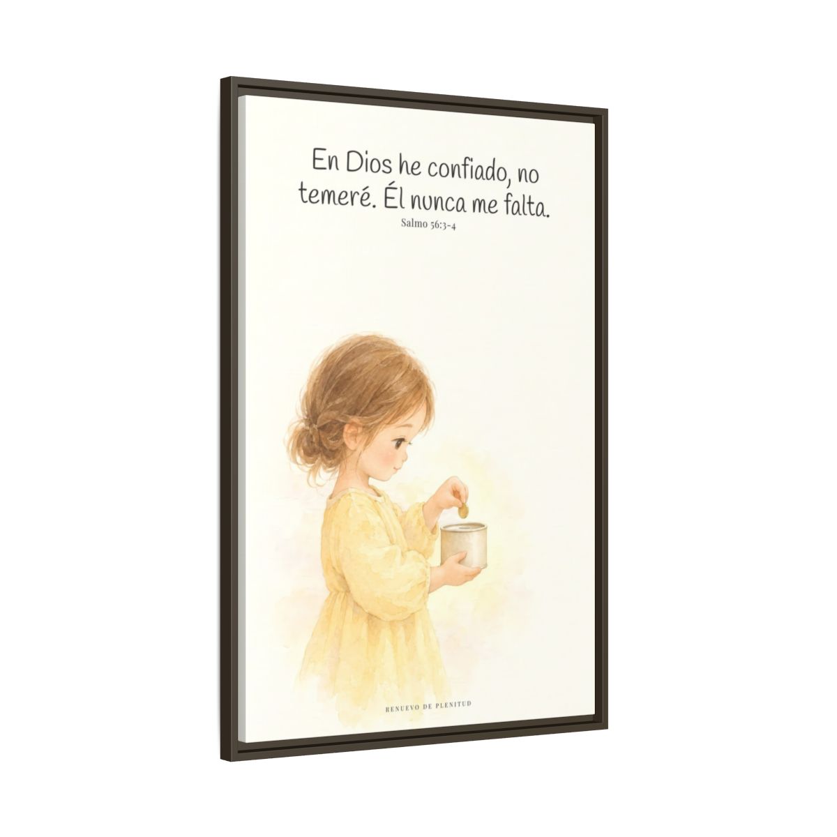 En Dios he confiado, no temeré — Lienzo Cristiano Enmarcado | Salmo 56:3-4 — 24×36 pulgadas, marco espresso, vista lateral del marco flotante