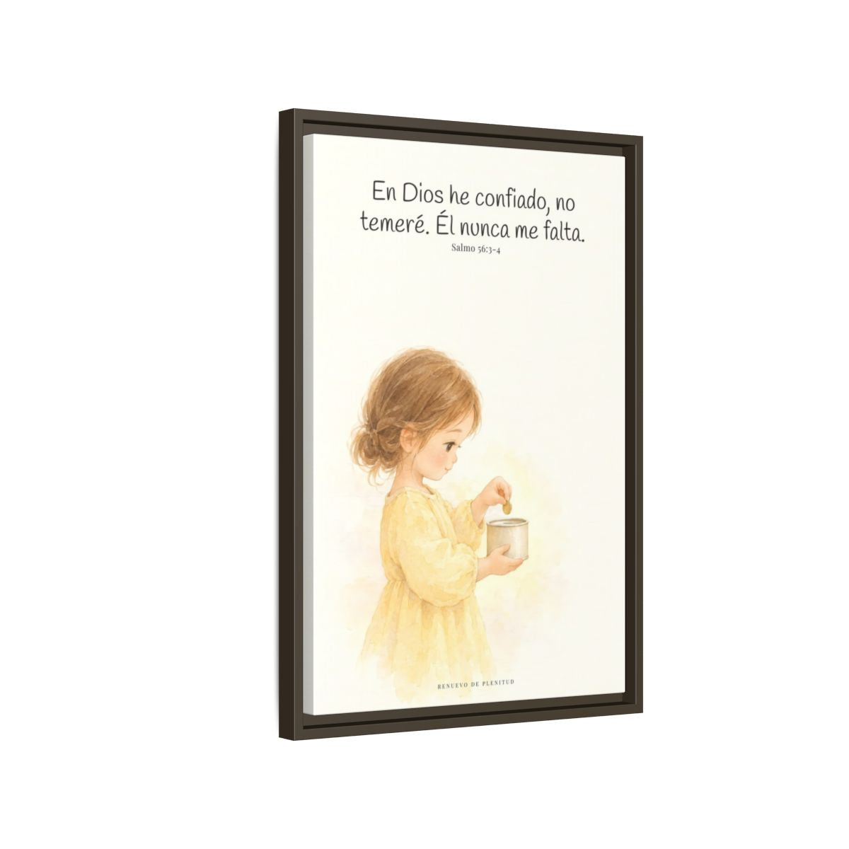 En Dios he confiado, no temeré — Lienzo Cristiano Enmarcado | Salmo 56:3-4 — 16×24 pulgadas, marco espresso, vista lateral del marco flotante