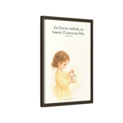 En Dios he confiado, no temeré — Lienzo Cristiano Enmarcado | Salmo 56:3-4 — 16×24 pulgadas, marco espresso, vista lateral del marco flotante