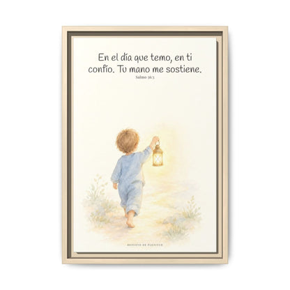 En el día que temo, en ti confío — Lienzo Cristiano Enmarcado | Salmo 56:3 — 12×18 pulgadas, marco natural, vista frontal