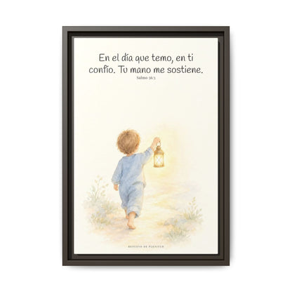 En el día que temo, en ti confío — Lienzo Cristiano Enmarcado | Salmo 56:3 — 12×18 pulgadas, marco espresso, vista frontal