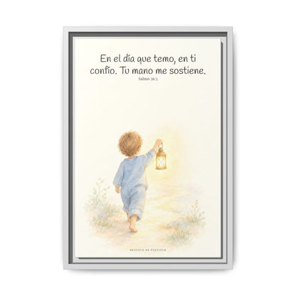 En el día que temo, en ti confío — Lienzo Cristiano Enmarcado | Salmo 56:3 — 12×18 pulgadas, marco blanco, vista frontal