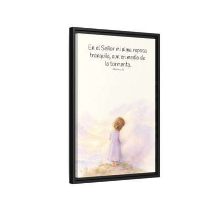 En el Señor mi alma reposa tranquila | Lienzo de fe para el hogar | Marcos 4:39 — 16×24 pulgadas, marco negro, vista lateral del marco flotante