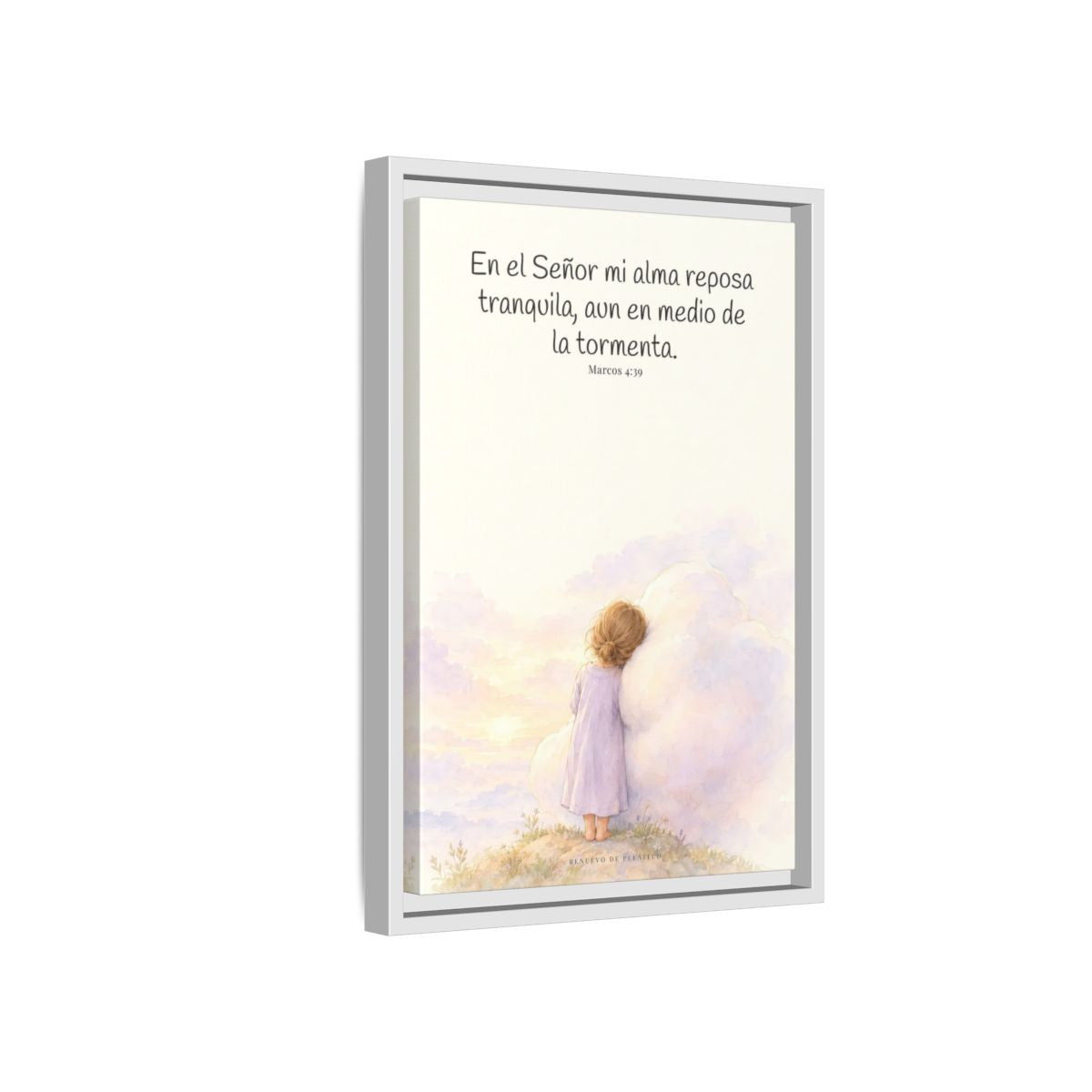 En el Señor mi alma reposa tranquila | Lienzo de fe para el hogar | Marcos 4:39 — 12×18 pulgadas, marco blanco, vista lateral del marco flotante