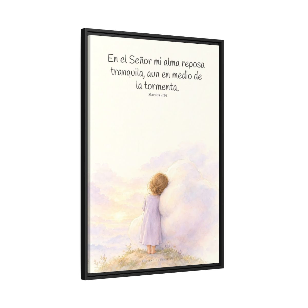 En el Señor mi alma reposa tranquila | Lienzo de fe para el hogar | Marcos 4:39 — 24×36 pulgadas, marco negro, vista lateral del marco flotante