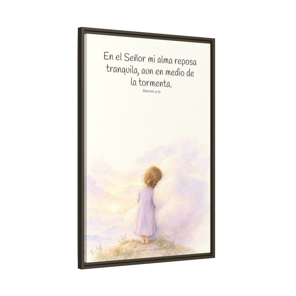 En el Señor mi alma reposa tranquila | Lienzo de fe para el hogar | Marcos 4:39 — 24×36 pulgadas, marco espresso, vista lateral del marco flotante