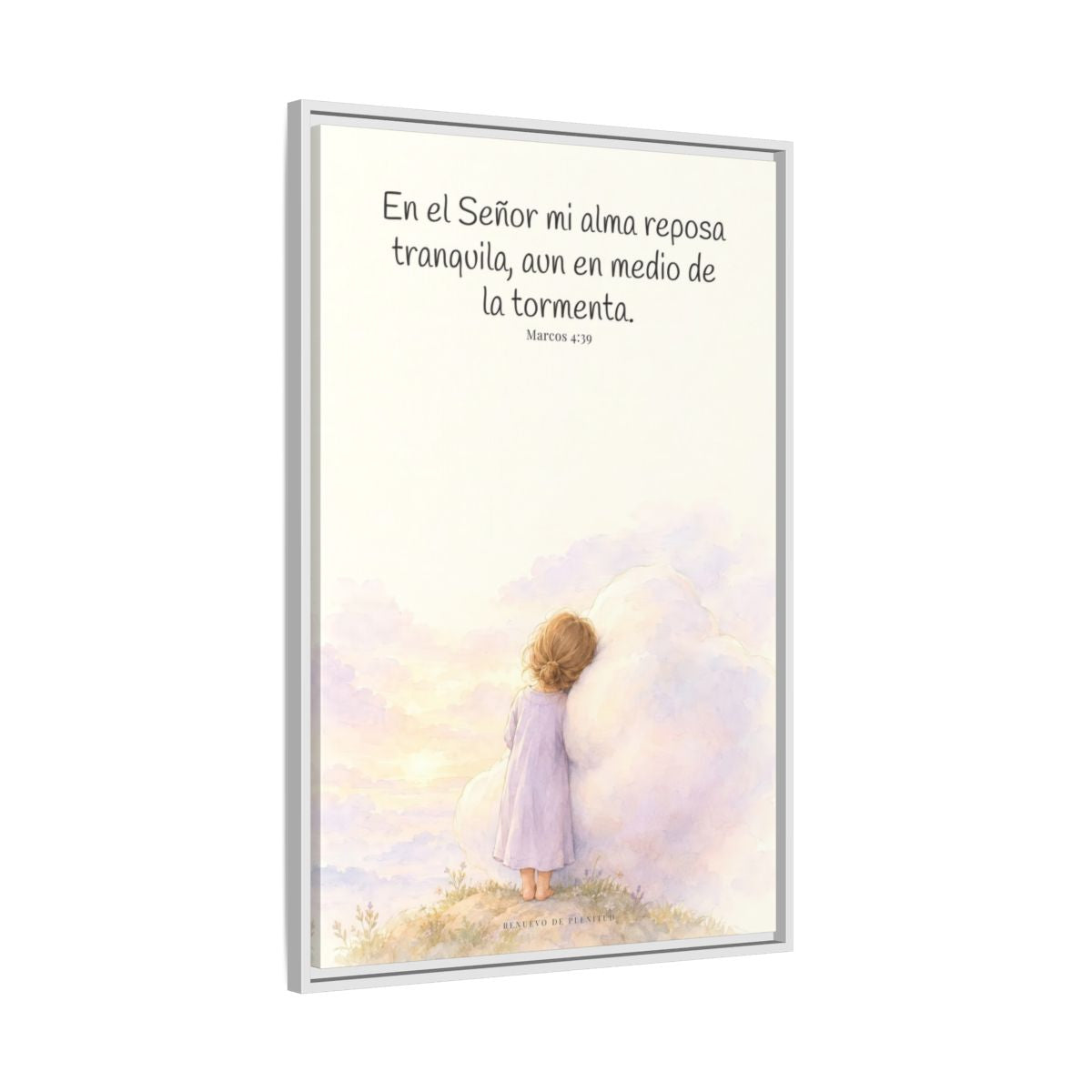 En el Señor mi alma reposa tranquila | Lienzo de fe para el hogar | Marcos 4:39 — 24×36 pulgadas, marco blanco, vista lateral del marco flotante