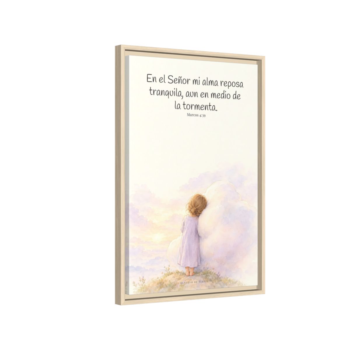 En el Señor mi alma reposa tranquila | Lienzo de fe para el hogar | Marcos 4:39 — 16×24 pulgadas, marco natural, vista lateral del marco flotante