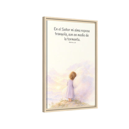 En el Señor mi alma reposa tranquila | Lienzo de fe para el hogar | Marcos 4:39 — 16×24 pulgadas, marco natural, vista lateral del marco flotante