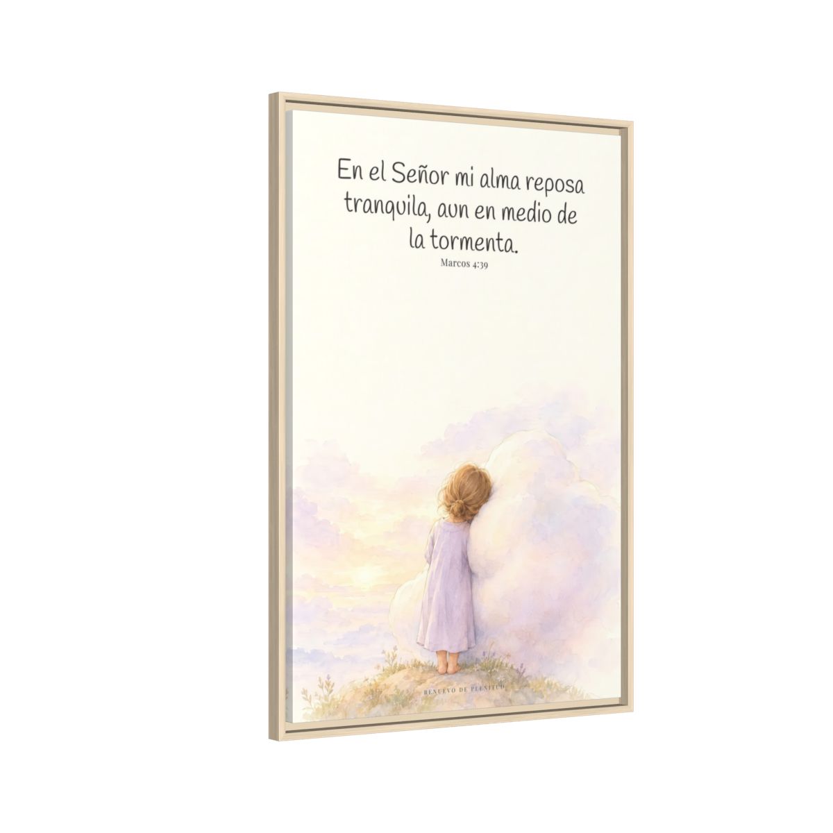En el Señor mi alma reposa tranquila | Lienzo de fe para el hogar | Marcos 4:39 — 24×36 pulgadas, marco natural, vista lateral del marco flotante