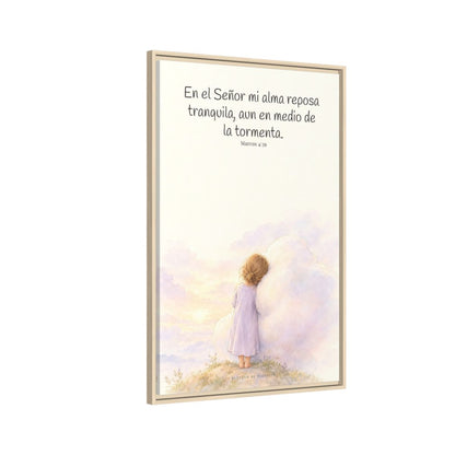 En el Señor mi alma reposa tranquila | Lienzo de fe para el hogar | Marcos 4:39 — 24×36 pulgadas, marco natural, vista lateral del marco flotante