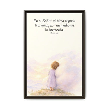 En el Señor mi alma reposa tranquila | Lienzo de fe para el hogar | Marcos 4:39 — 16×24 pulgadas, marco espresso, vista frontal