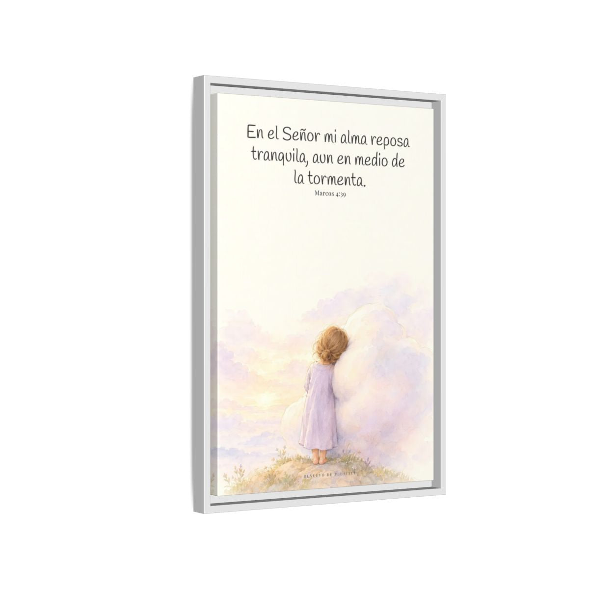 En el Señor mi alma reposa tranquila | Lienzo de fe para el hogar | Marcos 4:39 — 16×24 pulgadas, marco blanco, vista lateral del marco flotante