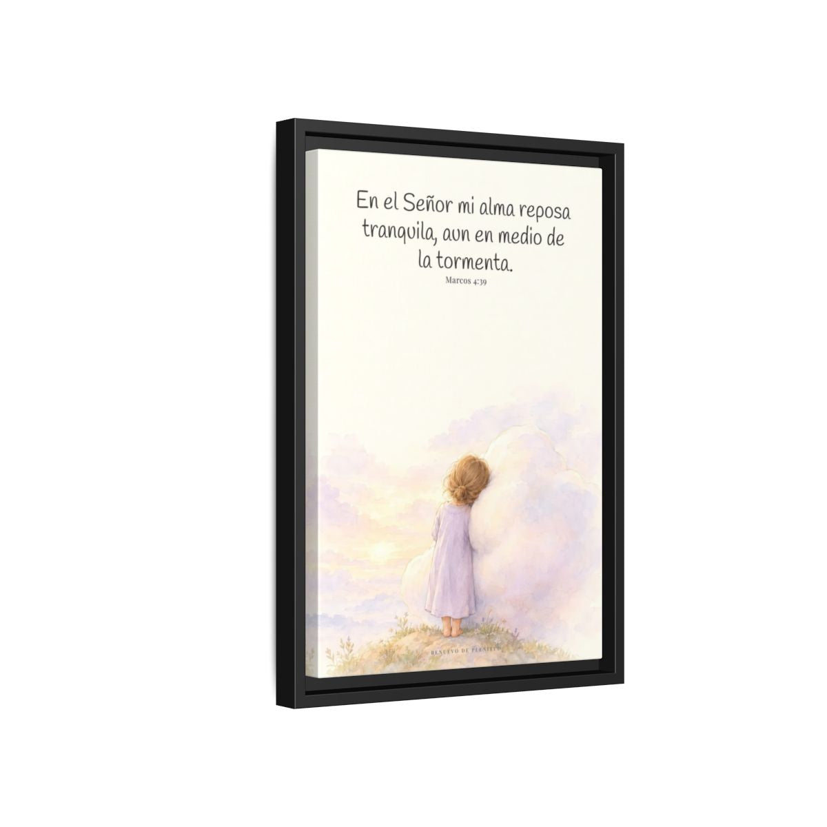 En el Señor mi alma reposa tranquila | Lienzo de fe para el hogar | Marcos 4:39 — 12×18 pulgadas, marco negro, vista lateral del marco flotante