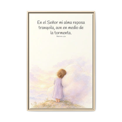 En el Señor mi alma reposa tranquila | Lienzo de fe para el hogar | Marcos 4:39 — 24×36 pulgadas, marco natural, vista frontal