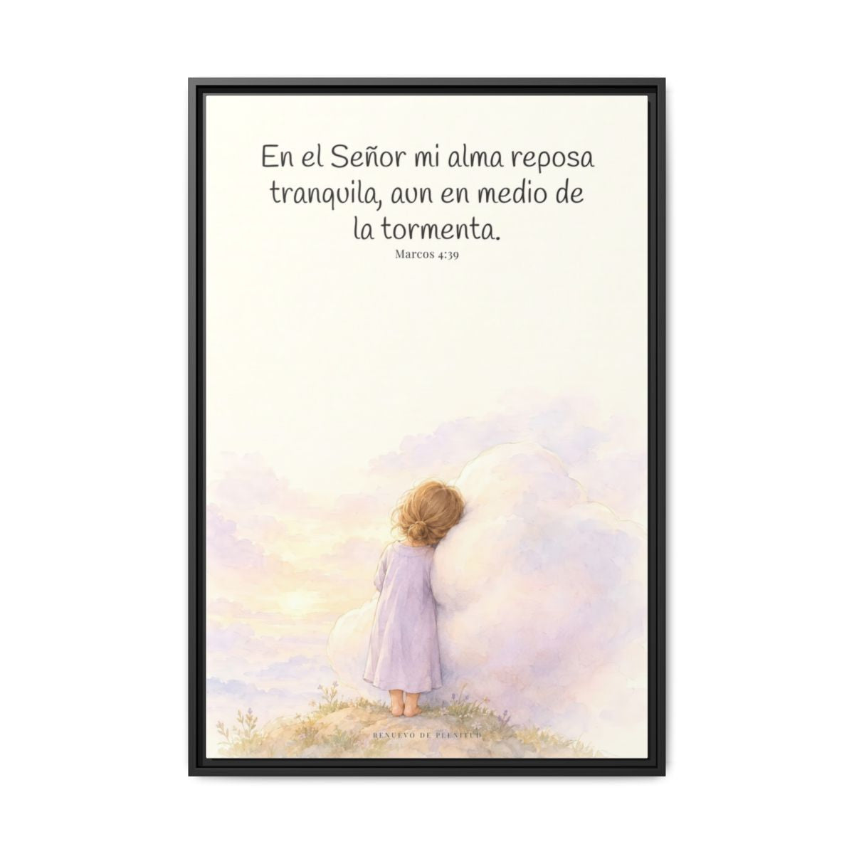 En el Señor mi alma reposa tranquila | Lienzo de fe para el hogar | Marcos 4:39 — 24×36 pulgadas, marco negro, vista frontal