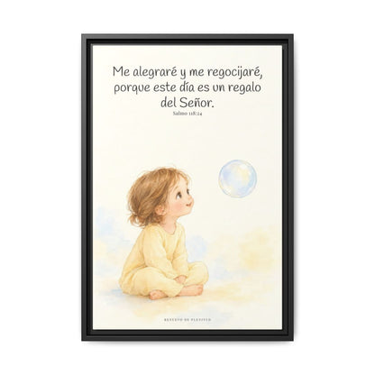 En este día me regocijaré en el Señor — Lienzo Cristiano Enmarcado | Salmo 118:24 — 16×24 pulgadas, marco negro, vista frontal