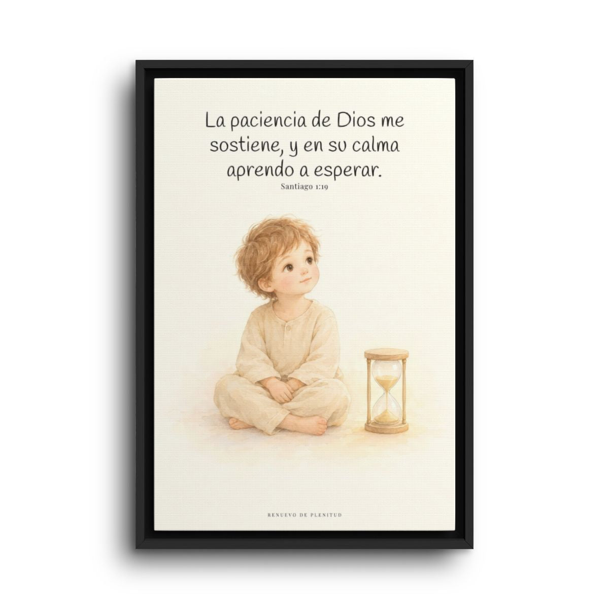En la paciencia de Dios encuentro reposo | Cuadro de fe enmarcado | Santiago 1:19 — 16×24 pulgadas, marco negro, vista frontal