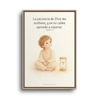 En la paciencia de Dios encuentro reposo | Cuadro de fe enmarcado | Santiago 1:19 — 24×36 pulgadas, marco natural, vista frontal