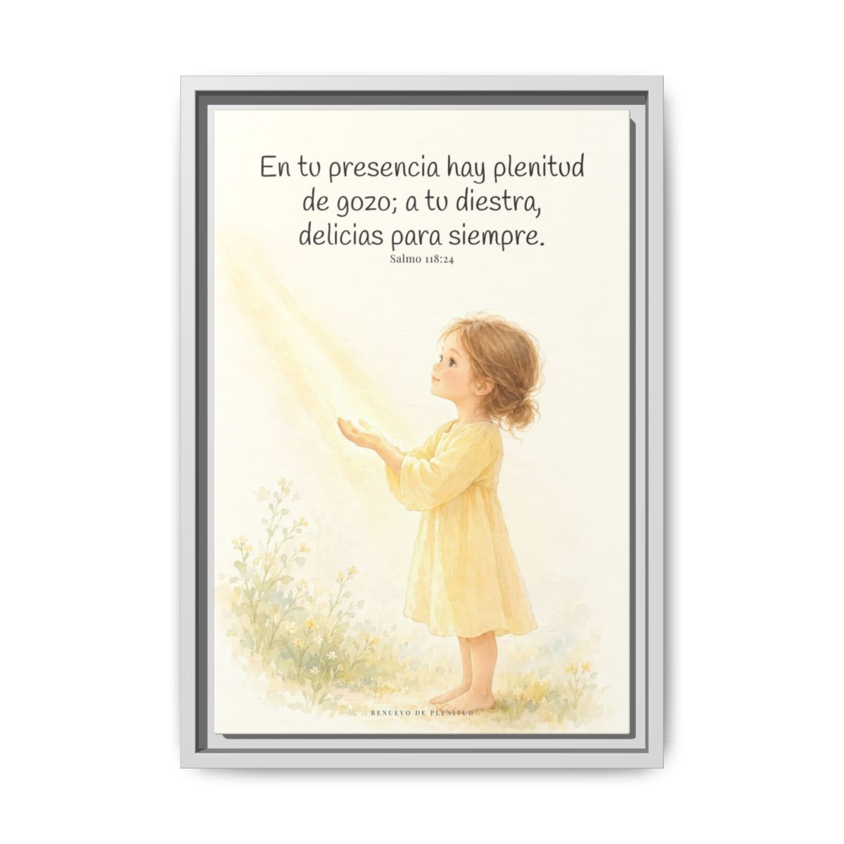 En la presencia de Jehová hay plenitud de gozo — Lienzo Cristiano Enmarcado | Salmo 118:24 — 12×18 pulgadas, marco blanco, vista frontal