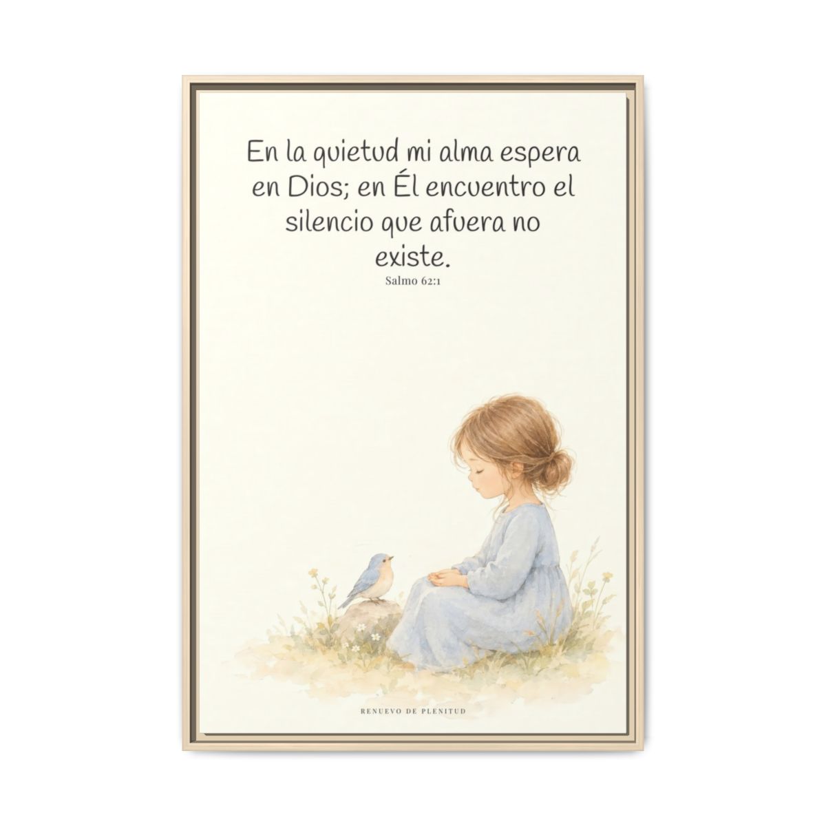 En la quietud, mi alma espera en Dios | Arte de fe en lienzo | Salmo 62:1 — 24×36 pulgadas, marco natural, vista frontal