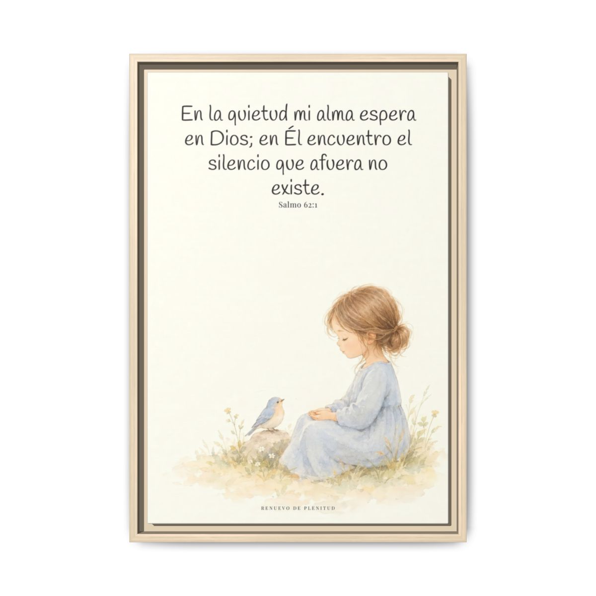 En la quietud, mi alma espera en Dios | Arte de fe en lienzo | Salmo 62:1 — 16×24 pulgadas, marco natural, vista frontal