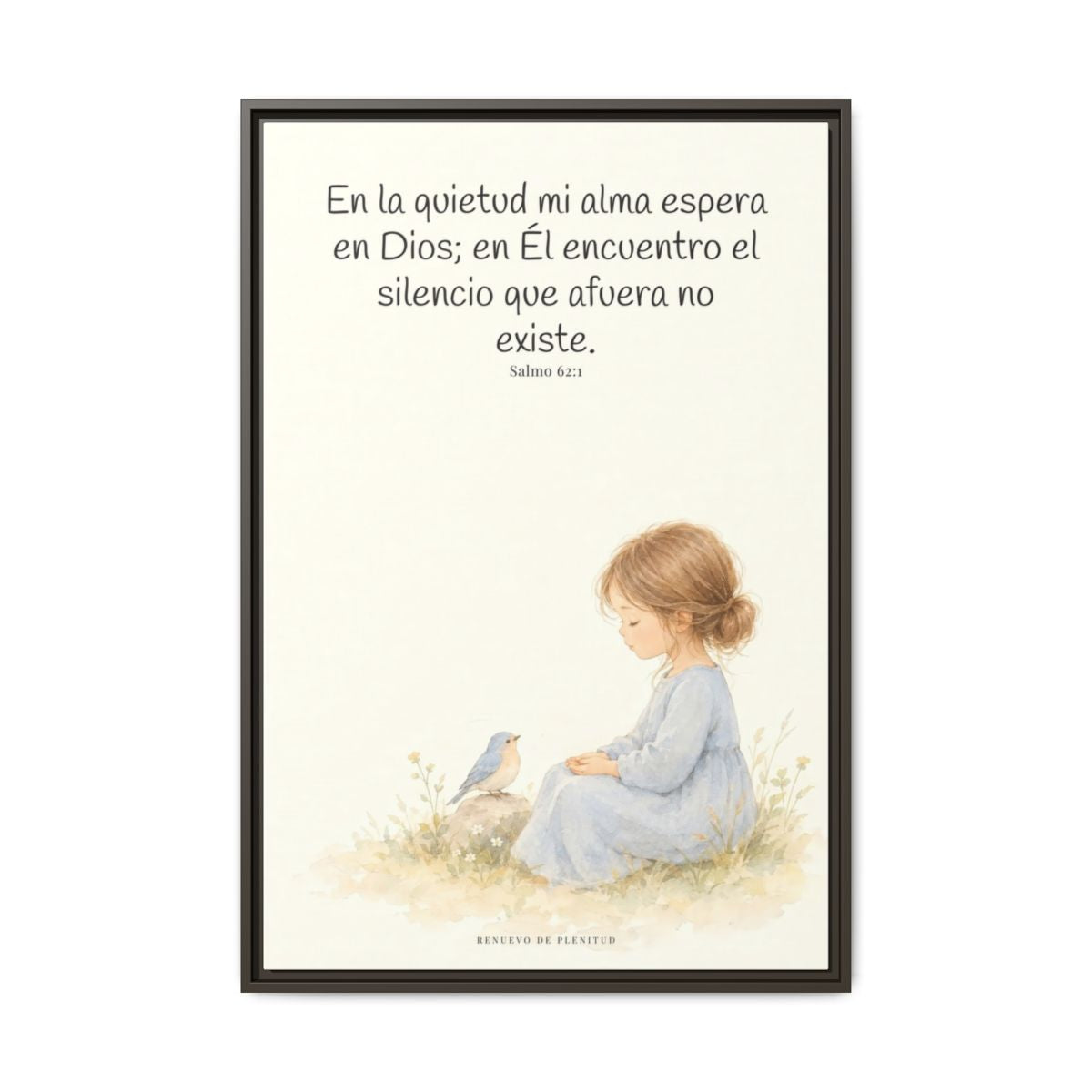 En la quietud, mi alma espera en Dios | Arte de fe en lienzo | Salmo 62:1 — 24×36 pulgadas, marco espresso, vista frontal