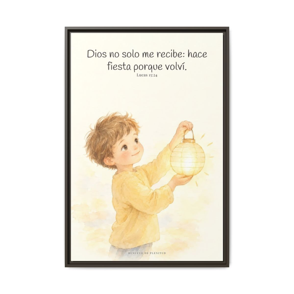 Era tiempo de hacer fiesta y regocijarnos — Lienzo Cristiano Enmarcado | Lucas 15:24 — 24×36 pulgadas, marco espresso, vista frontal