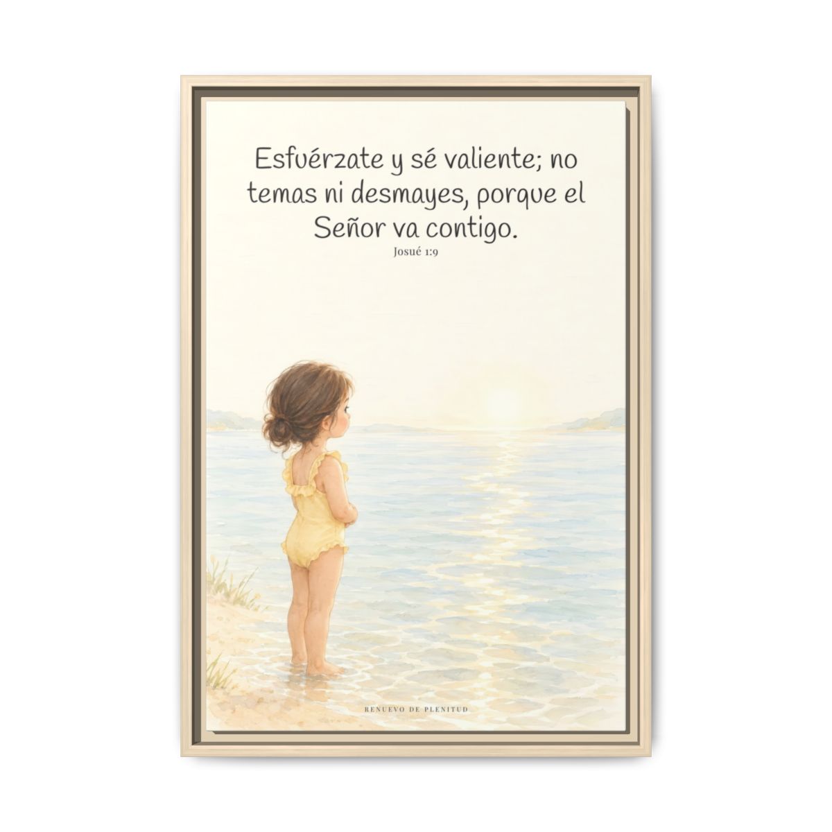 Esfuérzate y sé valiente — Lienzo Cristiano Enmarcado | Josué 1:9 — 16×24 pulgadas, marco natural, vista frontal