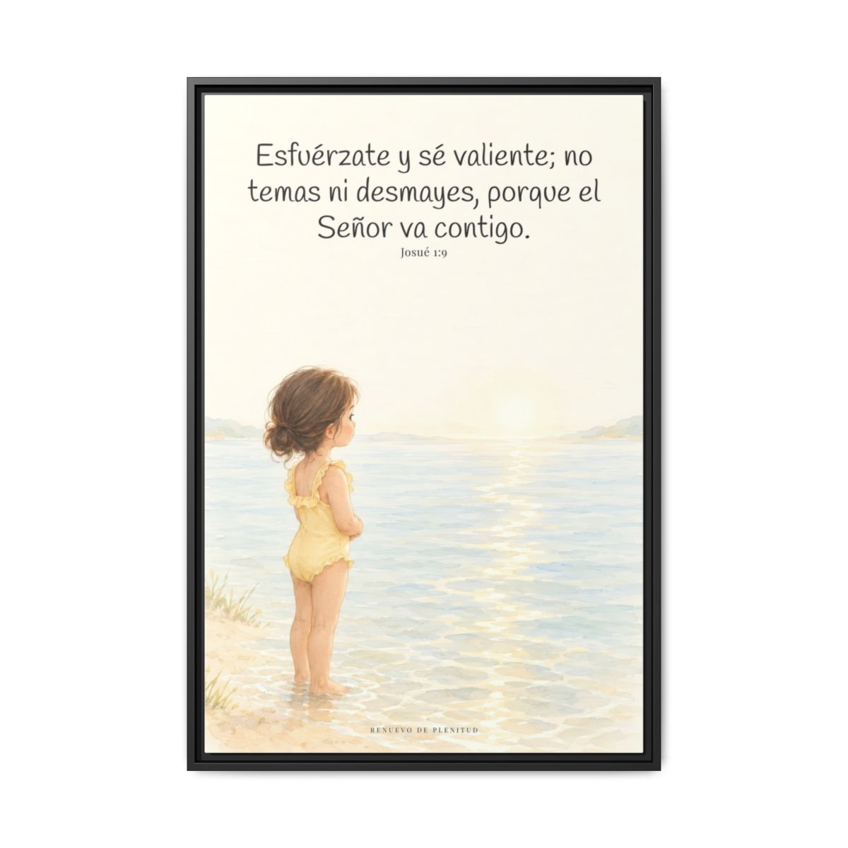 Esfuérzate y sé valiente — Lienzo Cristiano Enmarcado | Josué 1:9 — 24×36 pulgadas, marco negro, vista frontal