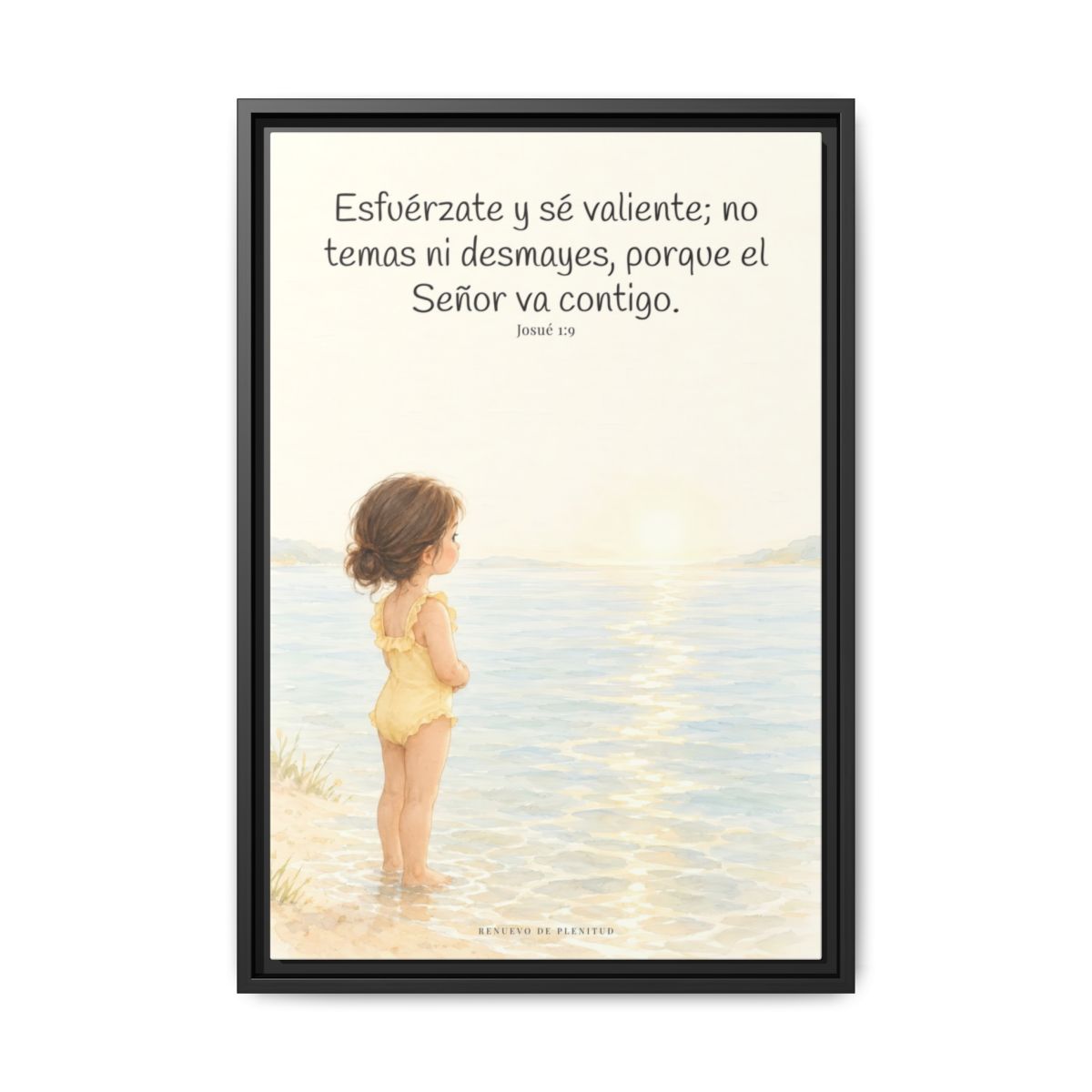 Esfuérzate y sé valiente — Lienzo Cristiano Enmarcado | Josué 1:9 — 16×24 pulgadas, marco negro, vista frontal