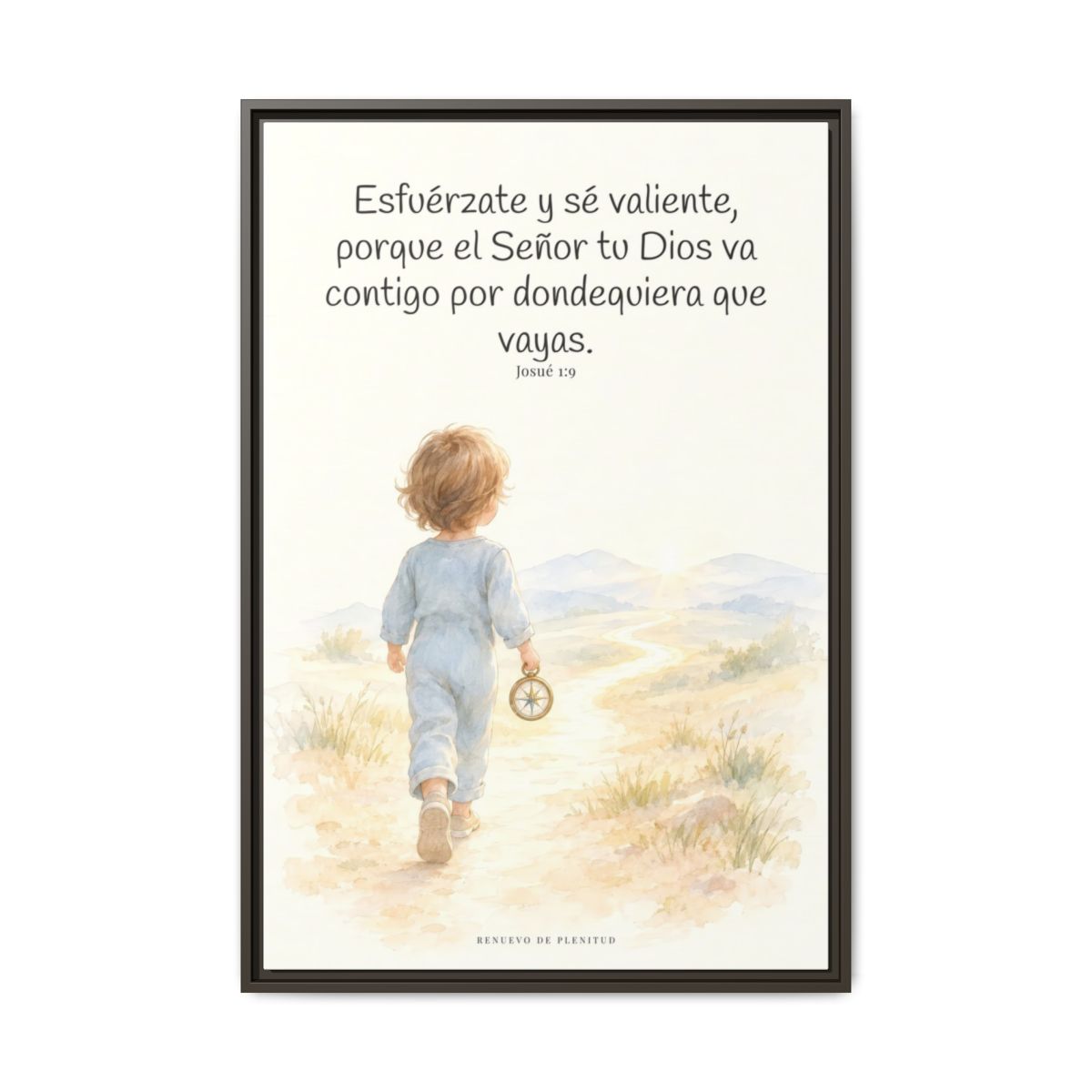 Esfuérzate y sé valiente, porque Jehová va contigo — Lienzo Cristiano Enmarcado | Josué 1:9 — 24×36 pulgadas, marco espresso, vista frontal