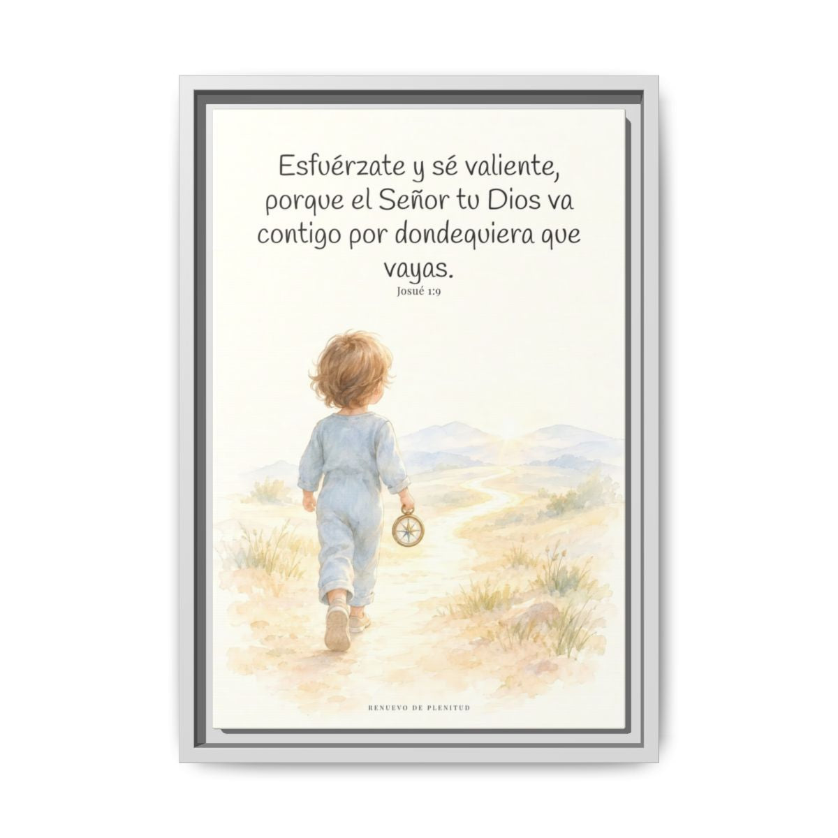 Esfuérzate y sé valiente, porque Jehová va contigo — Lienzo Cristiano Enmarcado | Josué 1:9 — 12×18 pulgadas, marco blanco, vista frontal
