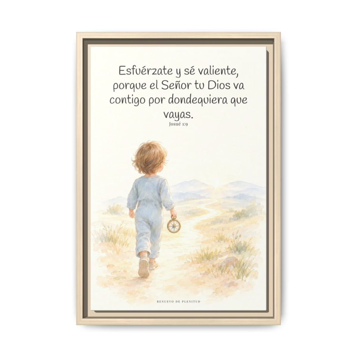Esfuérzate y sé valiente, porque Jehová va contigo — Lienzo Cristiano Enmarcado | Josué 1:9 — 12×18 pulgadas, marco natural, vista frontal