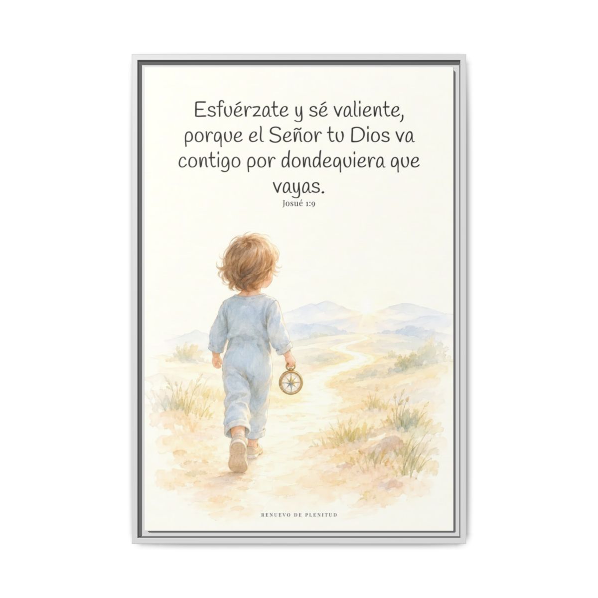 Esfuérzate y sé valiente, porque Jehová va contigo — Lienzo Cristiano Enmarcado | Josué 1:9 — 24×36 pulgadas, marco blanco, vista frontal