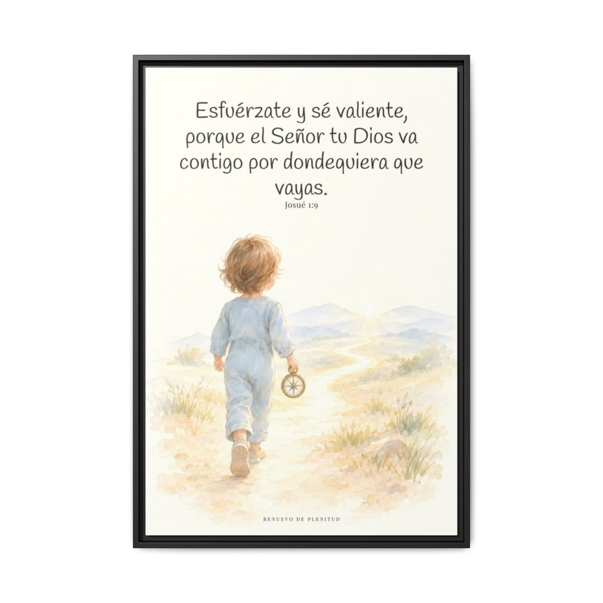 Esfuérzate y sé valiente, porque Jehová va contigo — Lienzo Cristiano Enmarcado | Josué 1:9 — 24×36 pulgadas, marco negro, vista frontal