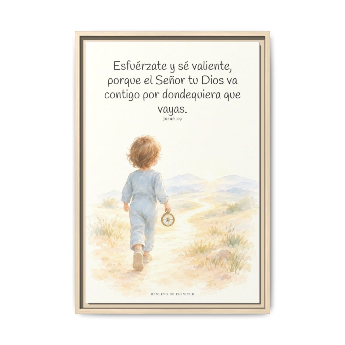 Esfuérzate y sé valiente, porque Jehová va contigo — Lienzo Cristiano Enmarcado | Josué 1:9 — 16×24 pulgadas, marco natural, vista frontal
