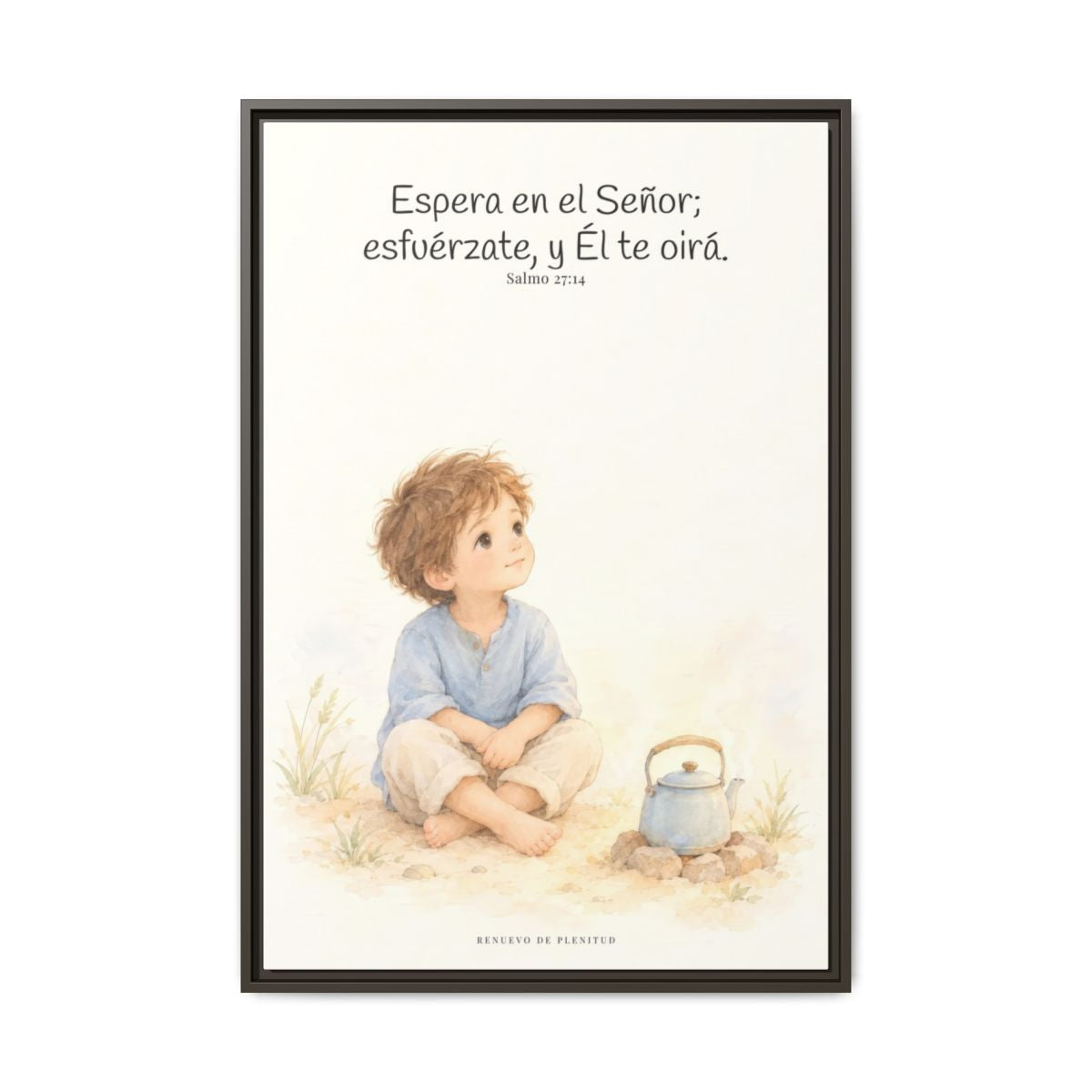 Espera en Jehová, Él te oye — Lienzo Cristiano Enmarcado | Salmo 27:14 — 24×36 pulgadas, marco espresso, vista frontal