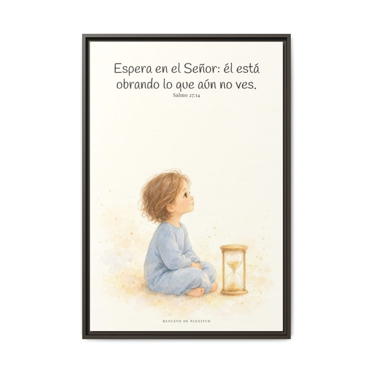 Espera en Jehová, y él te sostendrá — Lienzo Cristiano Enmarcado | Salmo 27:14 — 24×36 pulgadas, marco espresso, vista frontal