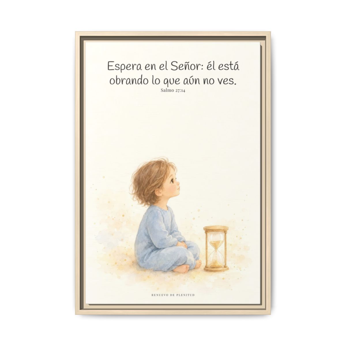 Espera en Jehová, y él te sostendrá — Lienzo Cristiano Enmarcado | Salmo 27:14 — 16×24 pulgadas, marco natural, vista frontal
